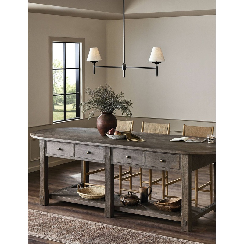 Elise Kitchen Island by Amber Lewis x Four Hands Weathered Oak Veneer