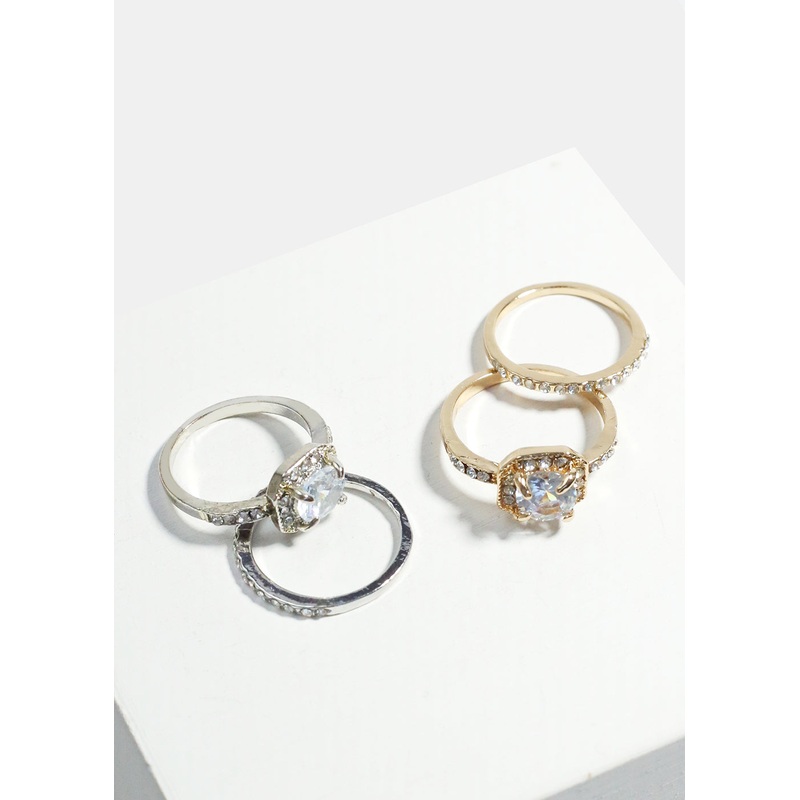 Stone Ring Thin Band Ring Gold Rhinestone