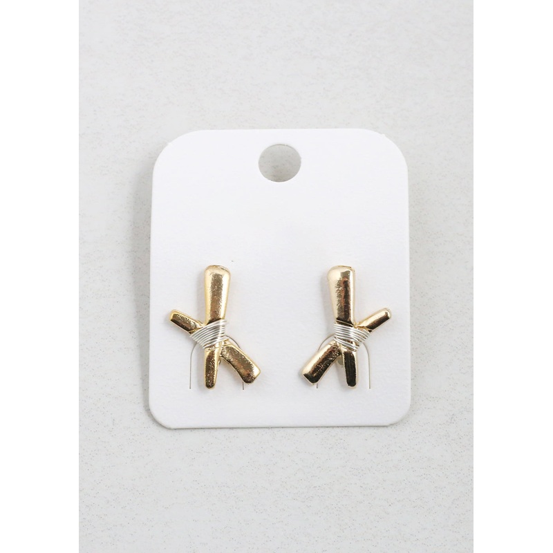 Wire Wrapped Hex Stud Earrings Gold