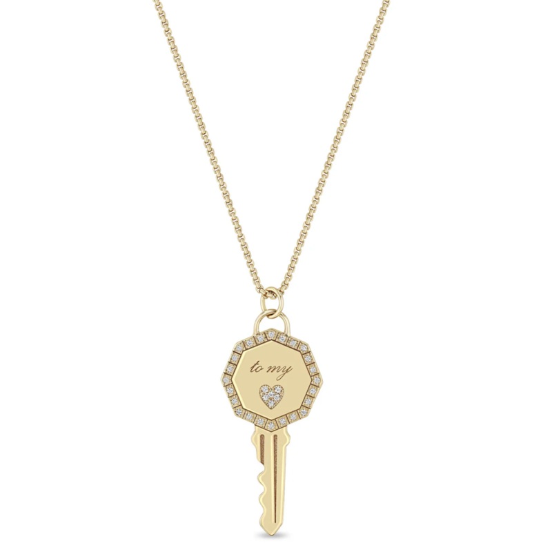 14k Pav Diamond Key to my Heart Pendant Box Chain Necklace