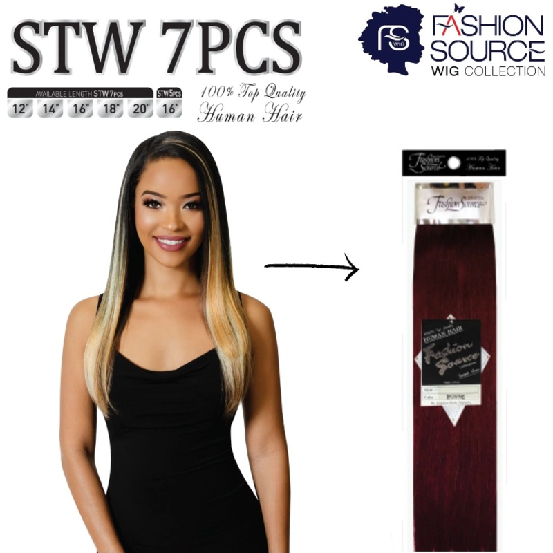 Fashion Source 7Piece 20″ Clip-On Human Hair STW 1