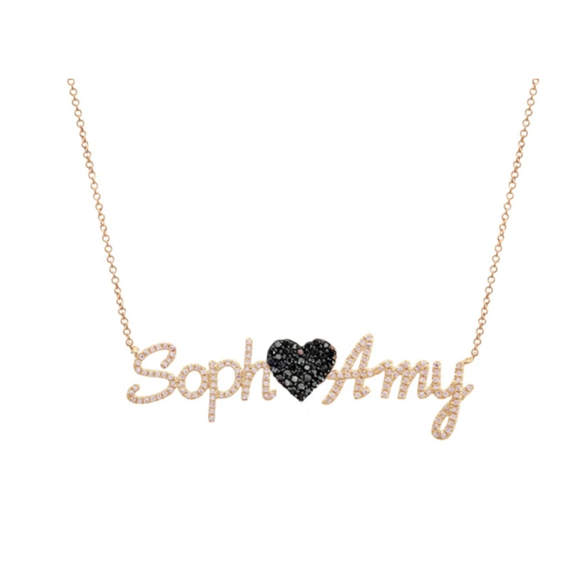 Pave Heart Nameplate Necklace 2 Letters