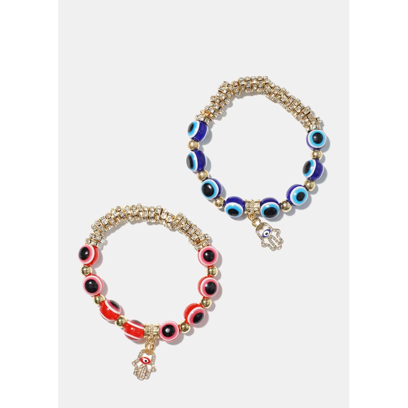 Evil Eye & Hamsa Hand Charm Bracelet Red