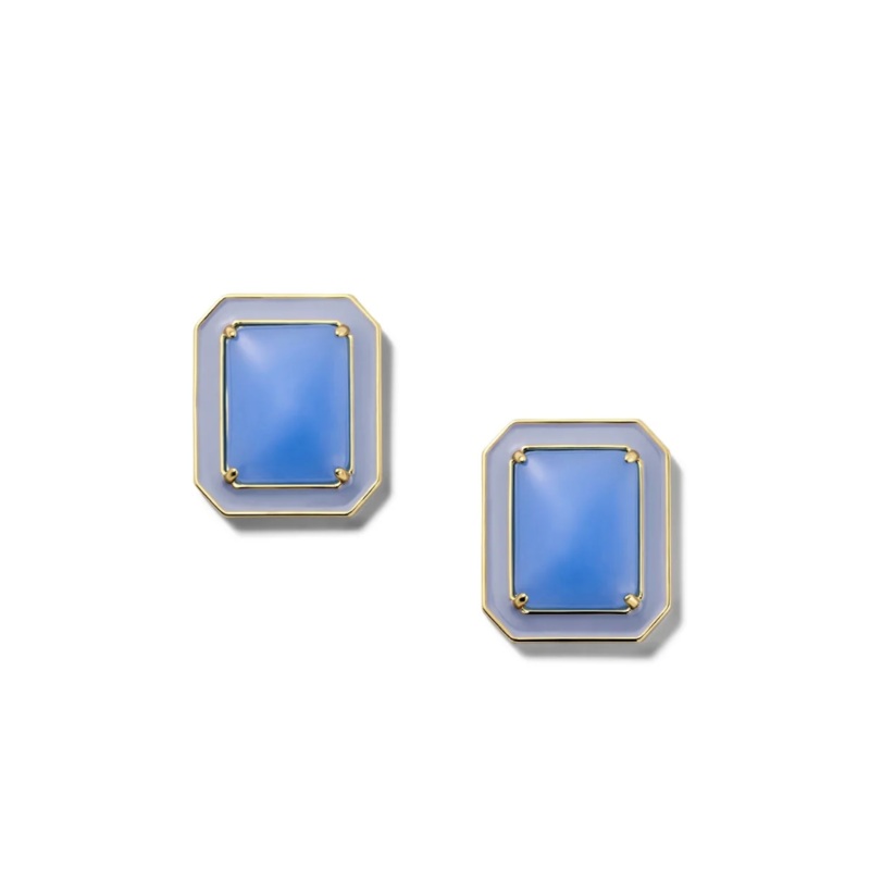 Rectangle Jelly Button Stud Earrings in Azure