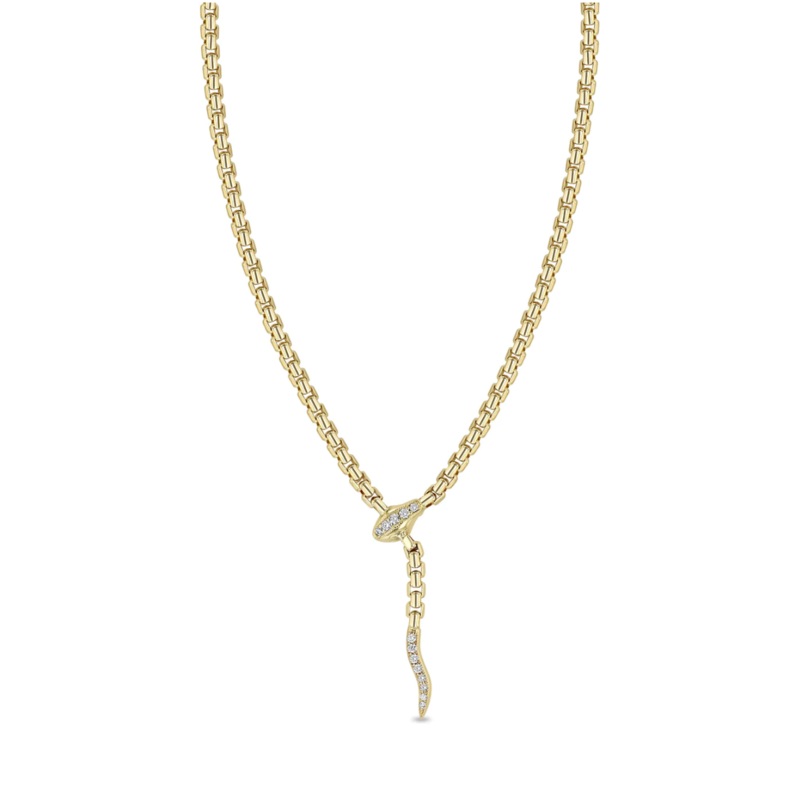 14K GOLD PAV DIAMOND SERPENT BOX CHAIN NECKLACE
