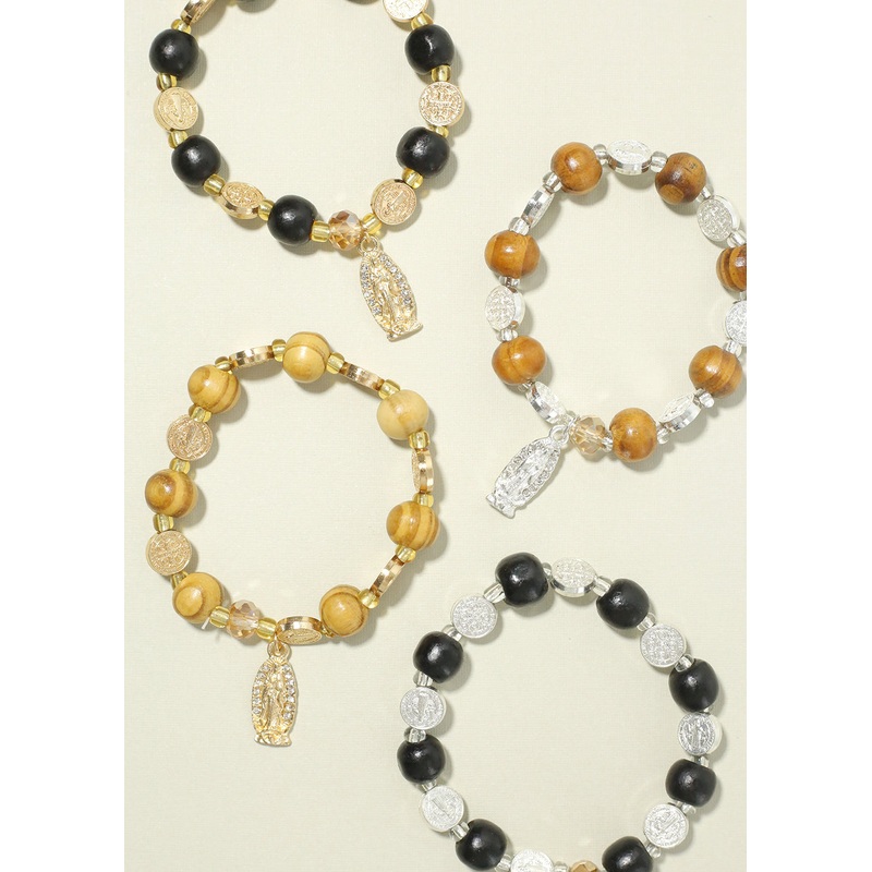Rosary Wood Bead Bracelet G. Black