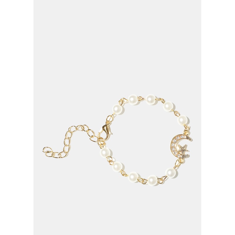 Pearl Bracelet with Crescent Moon and Star