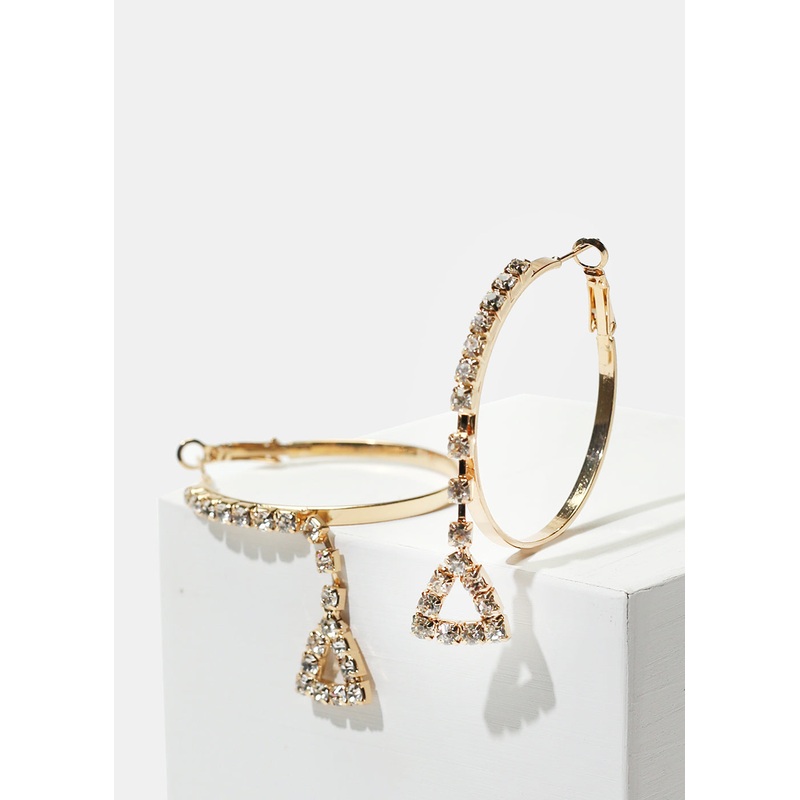 Rhinestone Triangle & Hoop Earrings Gold