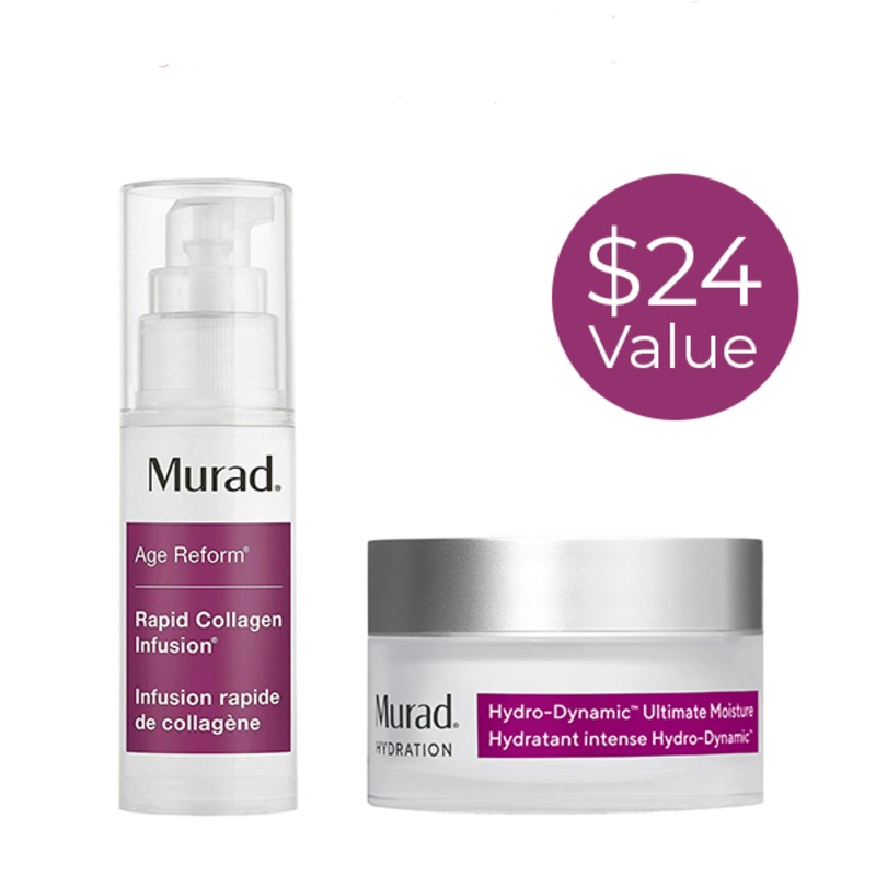 [Free With $75 Purchase] Murad Hydro-Dynamic Ultimate Moisture 0.25 oz & Rapid Collagen Infusion 0.17 oz | Reduce Fine Lines & Wrinkles | Lock In Moist