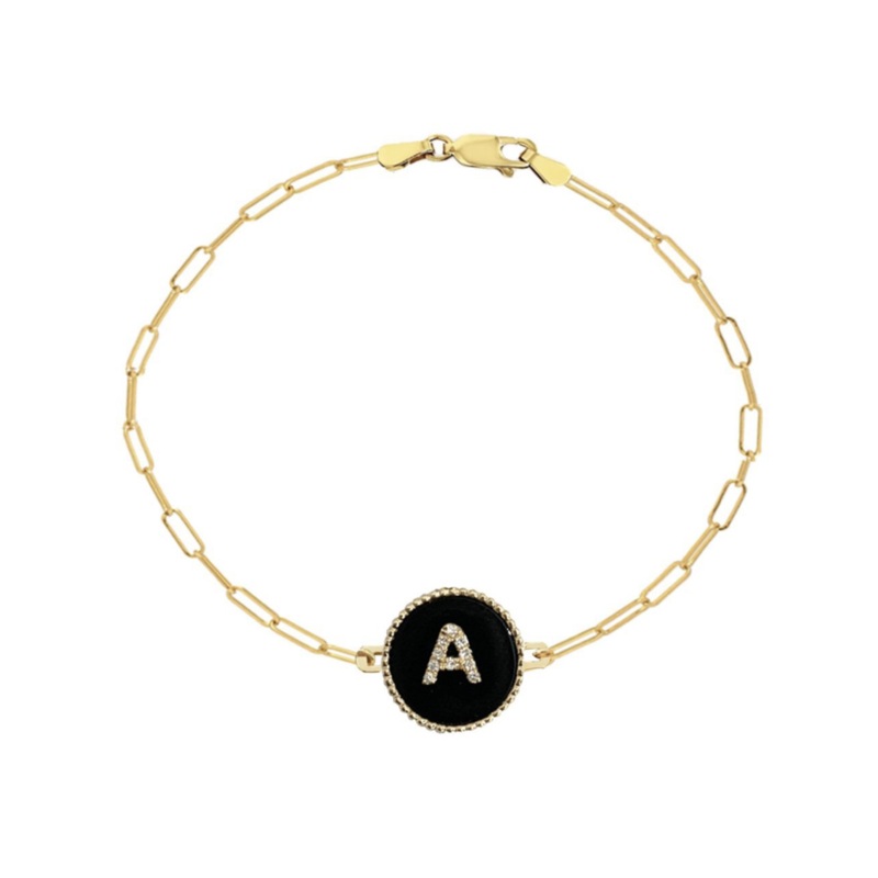 Round Diamond Initial Stone Bracelet yellow a