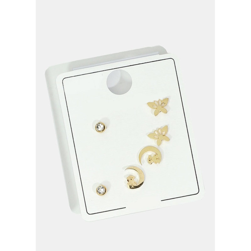 3-Pair Stud Earring Set Gold