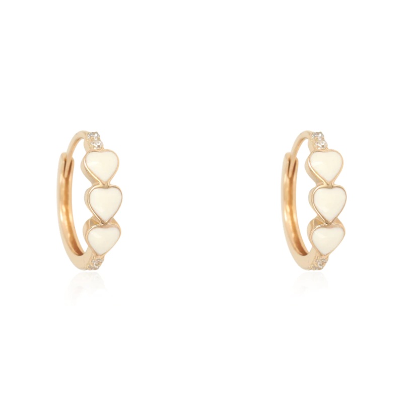 WHITE ENAMEL HEART HUGGIES WITH DIAMONDS