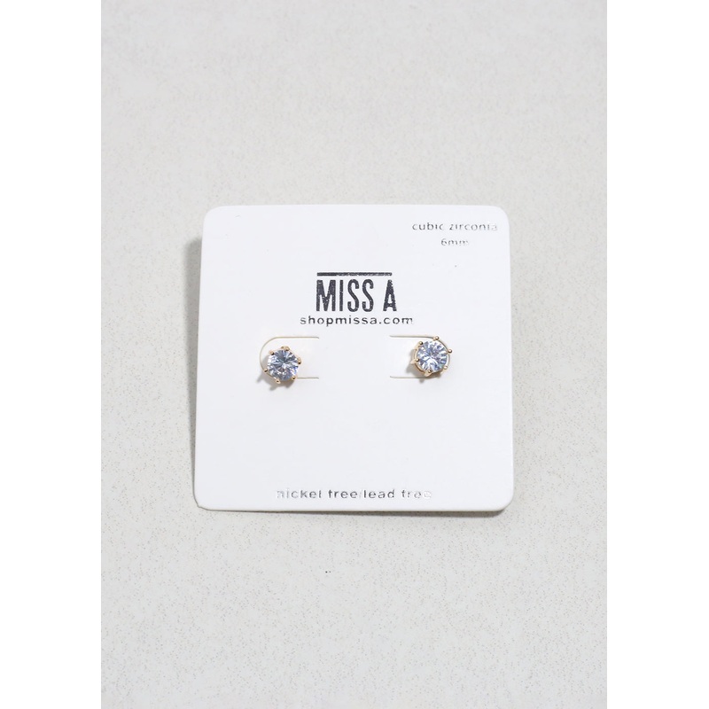 Classic Cubic Zirconia Stud Earrings – Gold Gold – 2mm