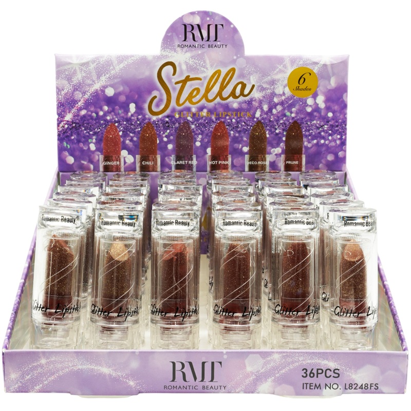 Romantic Beauty Stella Glitter Lipstick – Wholesale Display 36 Units (L8248FS)