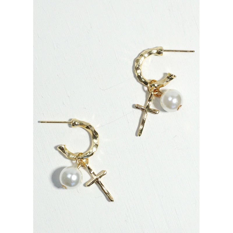 Pearl & Cross Dangle Earrings