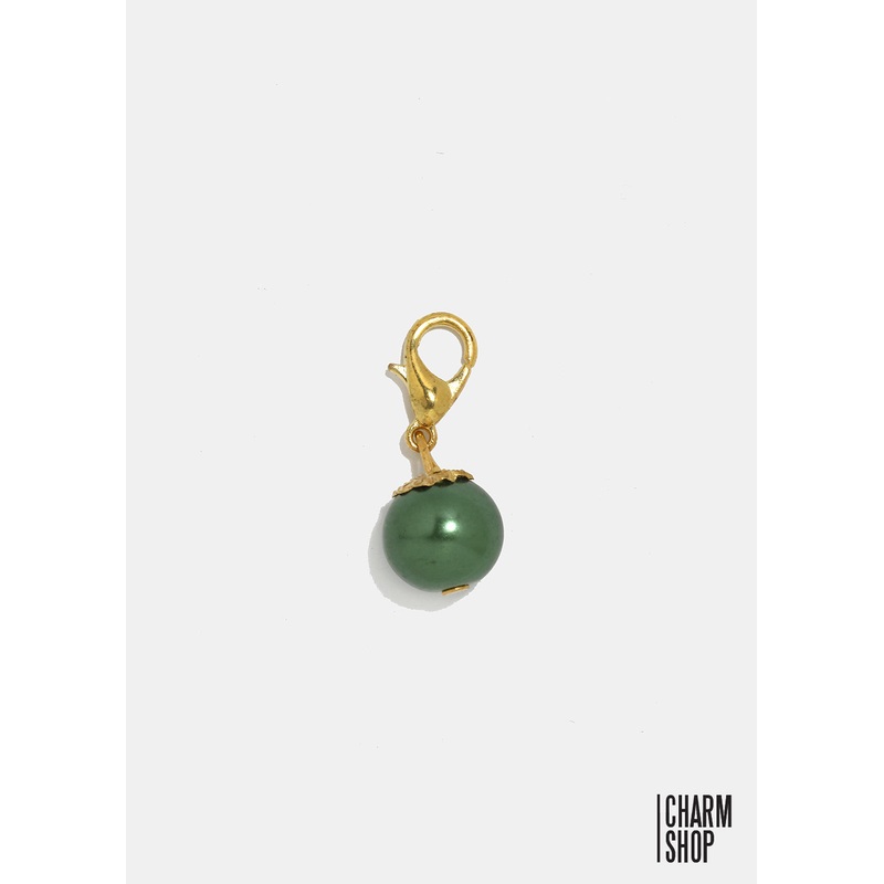 Gold Tone Dark Green Pearl Dangle Charm