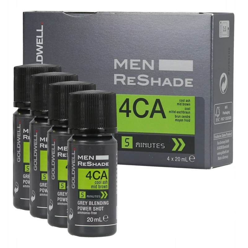 Goldwell Men ReShade Grey Blending Power Shot (4 x 0.6 oz / 20 ml) – 4CA Cool Ash Mid Brown