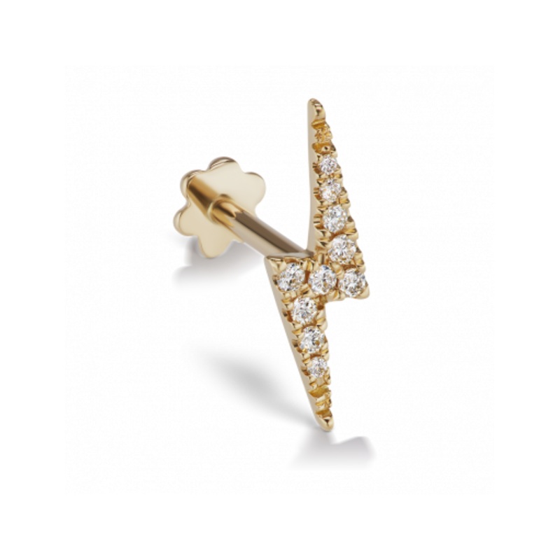 11mm Diamond Lightning Bolt Threaded Stud Yellow Gold 5mm