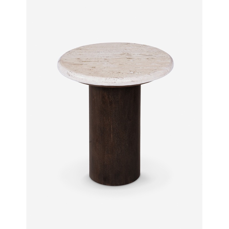 Aleda Round Side Table Dark Brown and Travertine