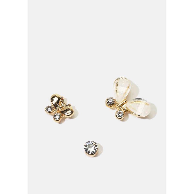3-Pair Butterfly Stud Earrings Gold