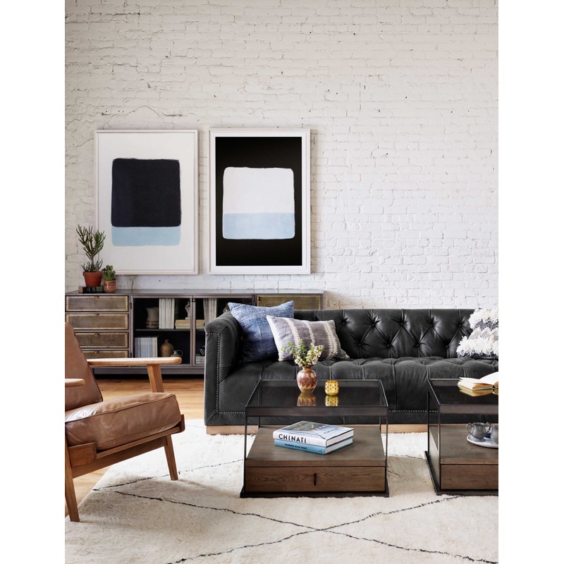 Afia Leather Sofa, Distressed Black