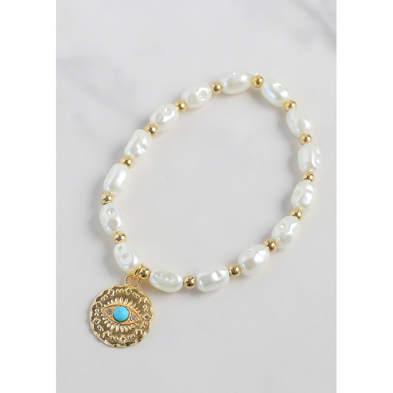 Evil Eye + Pearl Bracelet
