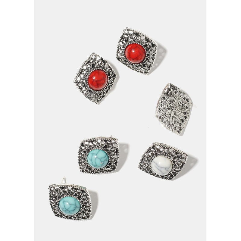 Diamond Shape Earring with Stone Red