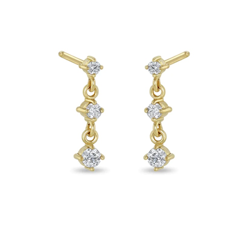 14K 3 LINKED GRADUATED PRONG DIAMOND DROP EARRINGS