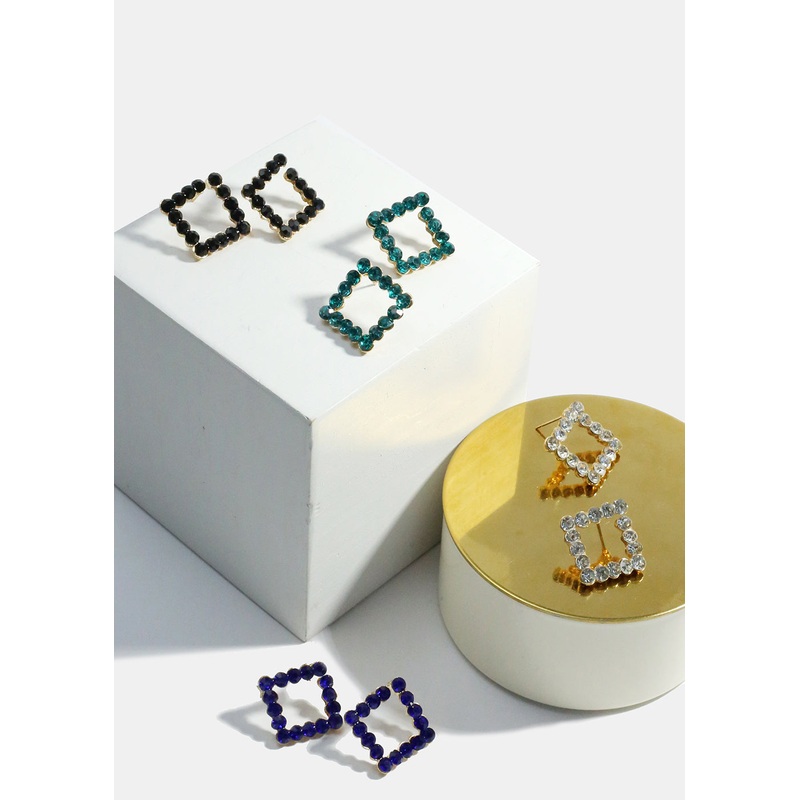 Gemstone Studded Square Earrings Pink