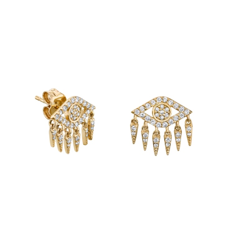 GOLD & DIAMOND EVIL EYE FRINGE STUD EARRINGS