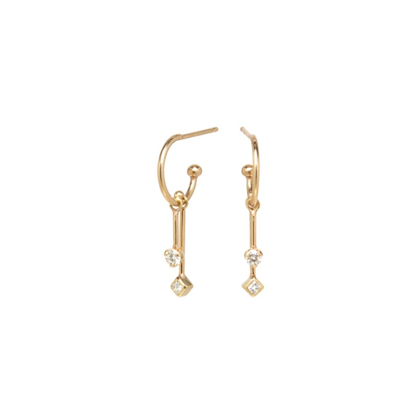 14K GOLD HUGGIE MOBILE HOOPS WITH DIAMONDS