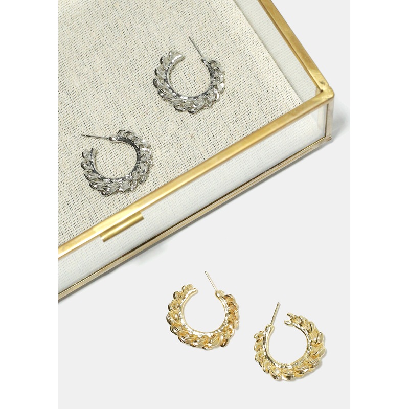 Bay Leaves Small Hoop Earrings Gold