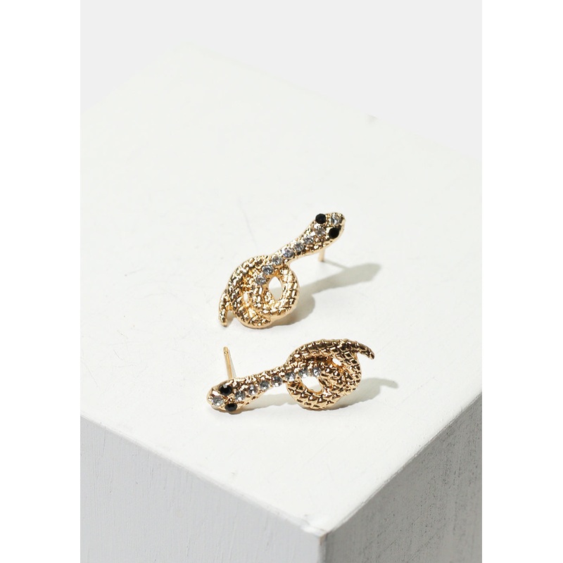 Rhinestone Snake Stud Earrings Gold