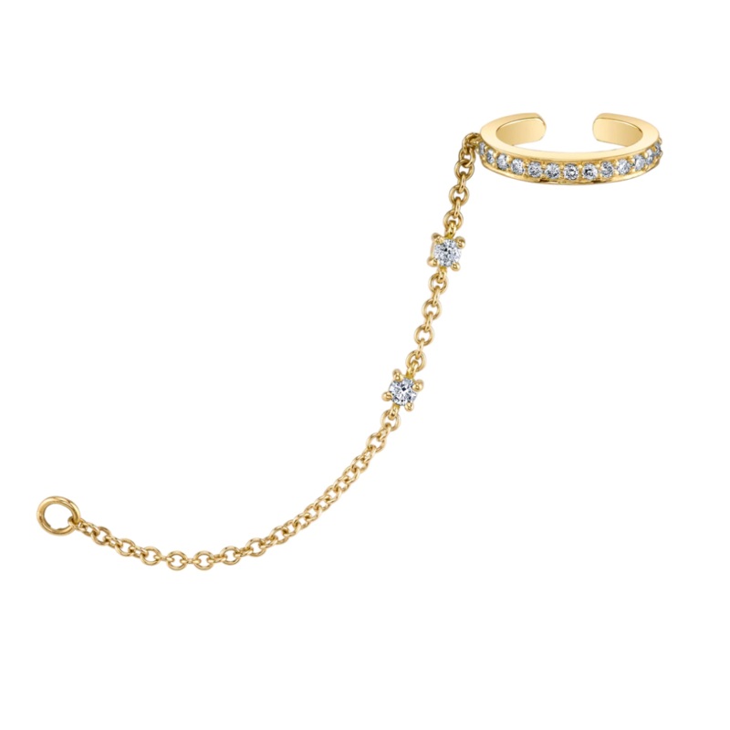 Single Row Diamond Ear Cuff with Diamond Chain