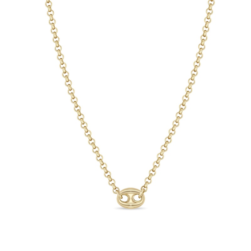 14K GOLD SMALL ROLO CHAIN WITH A LARGE MARINER  LINK