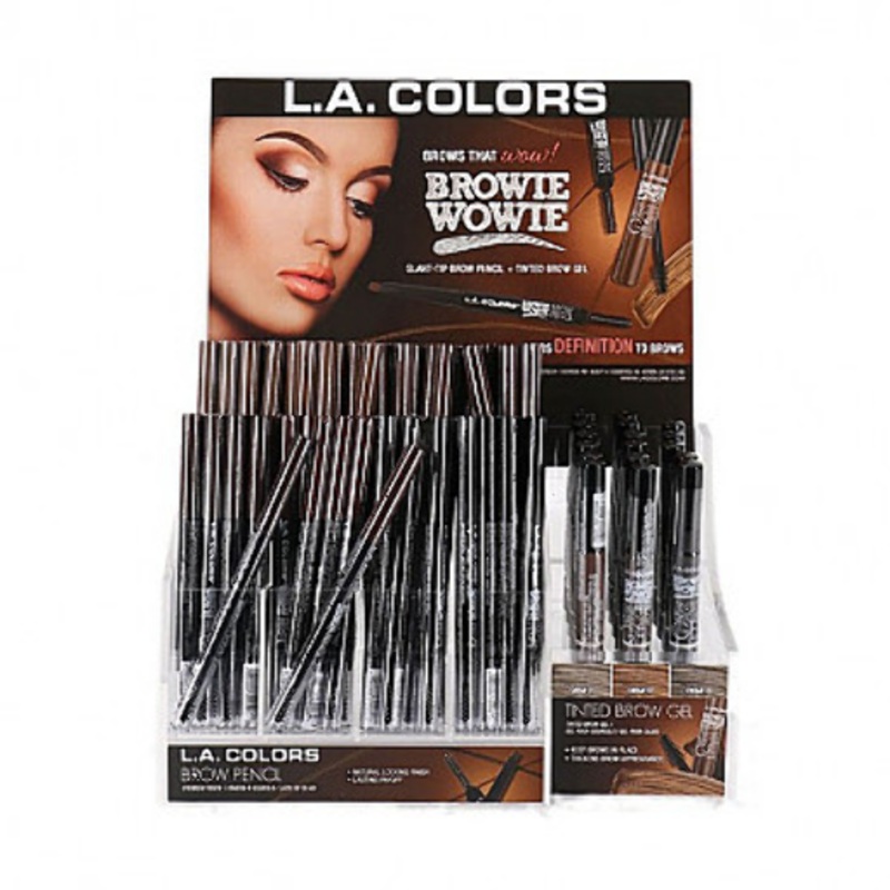 BROWIE WOWIE BROW PENCIL & TINTED BROW GEL (18PCS/SHADE OF BROW PENCIL + 12PCS/SHADE OF BROW GEL, TOTAL 180PCS) w/ ACRYLIC DISPLAY (1 PCS)