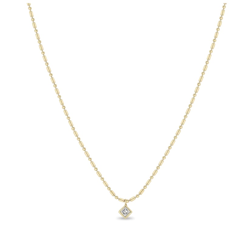 14K PRINCESS DIAMOND TUBE BAR CHAIN NECKLACE