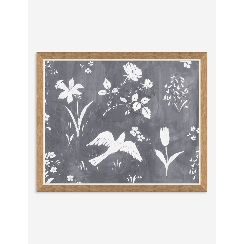 Flower Garden Print by Paule Marrot Charcoal 55″ X 45″ Oak