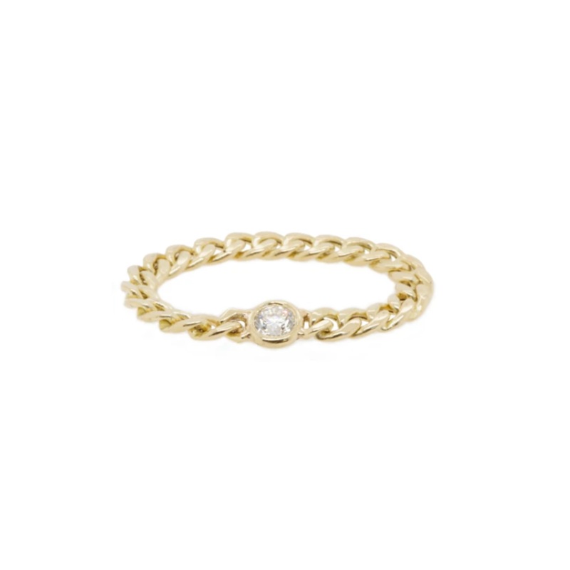 14K SMALL CURB CHAIN RING WITH FLOATING DIAMOND 5 GOLD