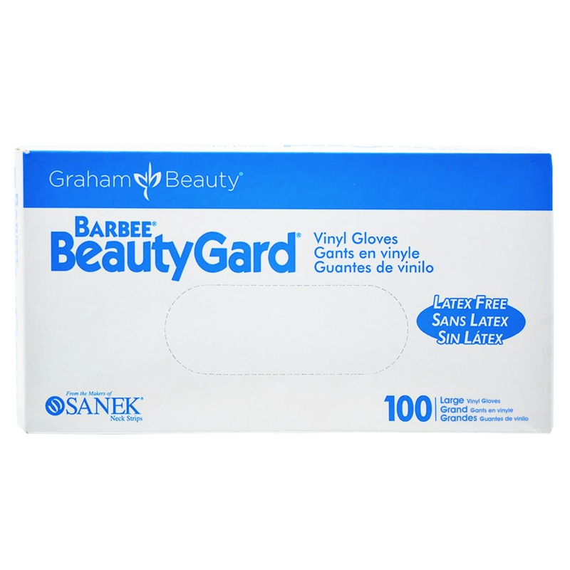 Graham Beauty Barbee BeautyGard Clear Vinyl Gloves – 100 Count / Large | Chemical Protection