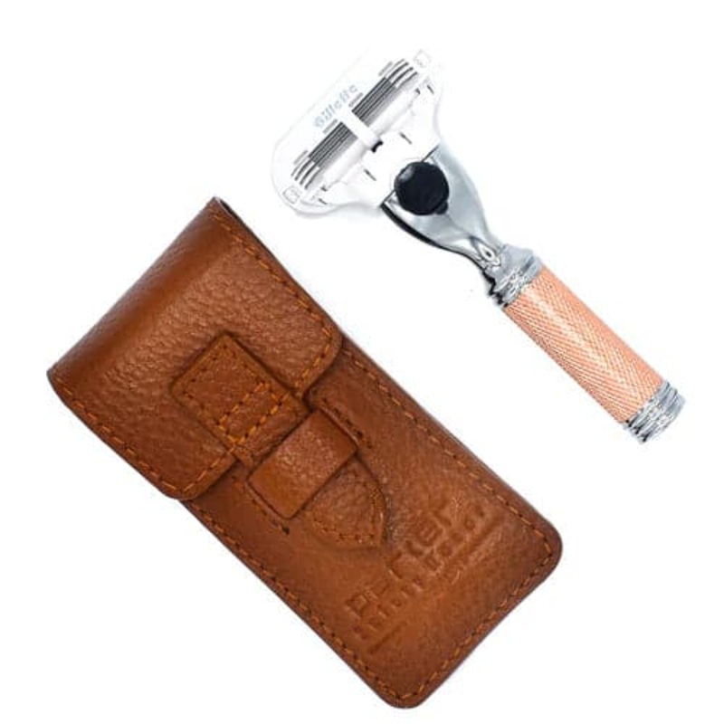 Venus Compatible Razor Travel Razor with Leather Case (Rose Gold) (TRAVL) – by Parker Shaving