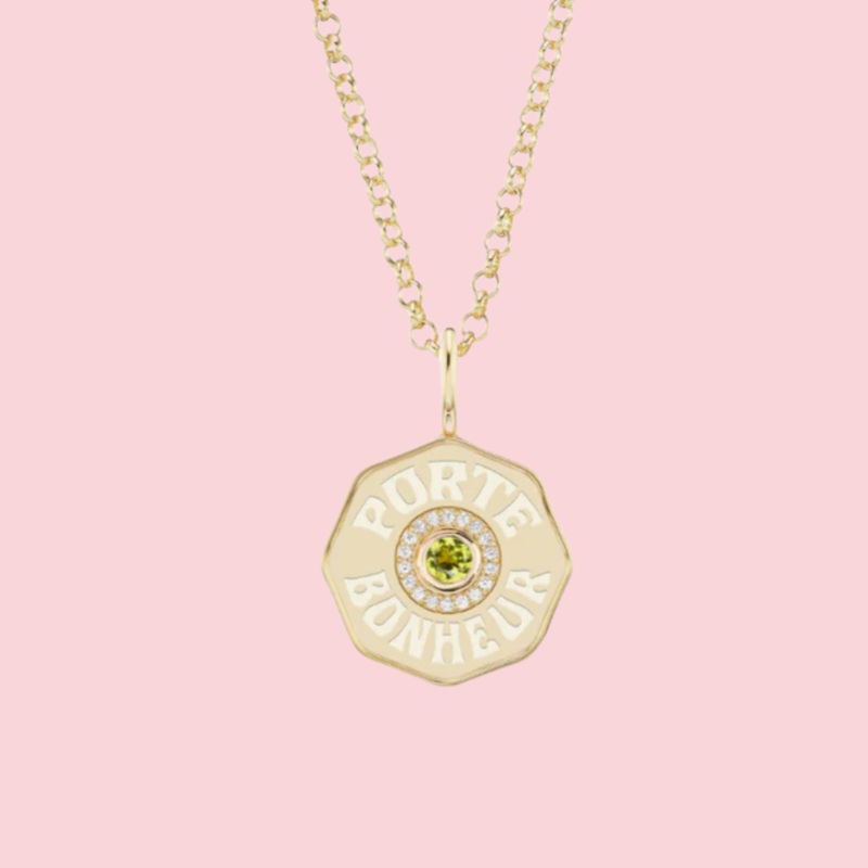 Mini Diamond Halo Porte Bonheur Peridot Necklace