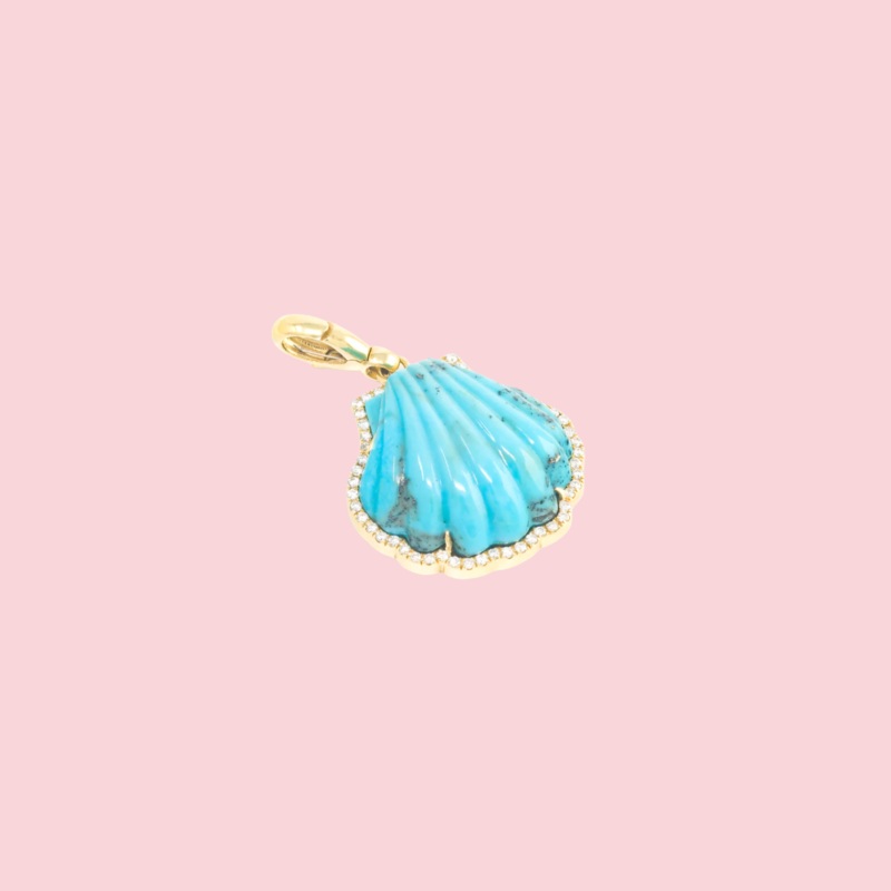 Carved Stone Shell In Diamond Frame Charm