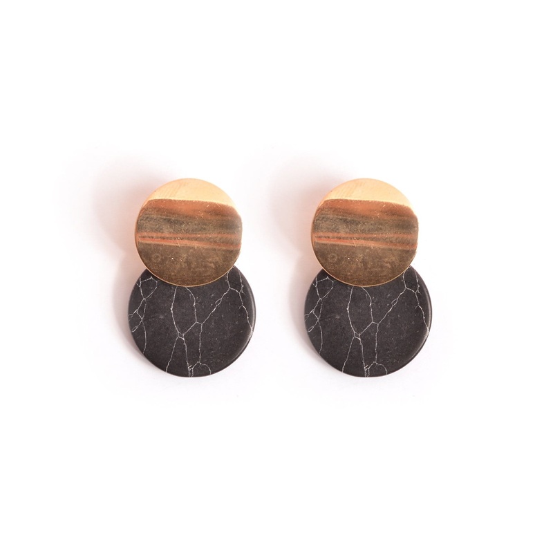 Marble And Gold Earrings Black