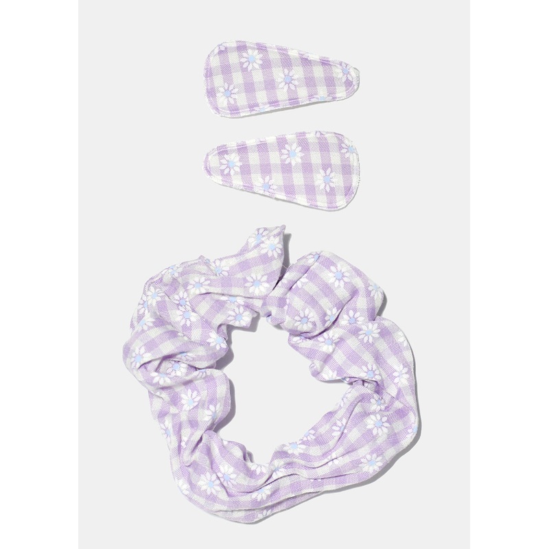 3 Piece Clips & Scrunchie Set Grey