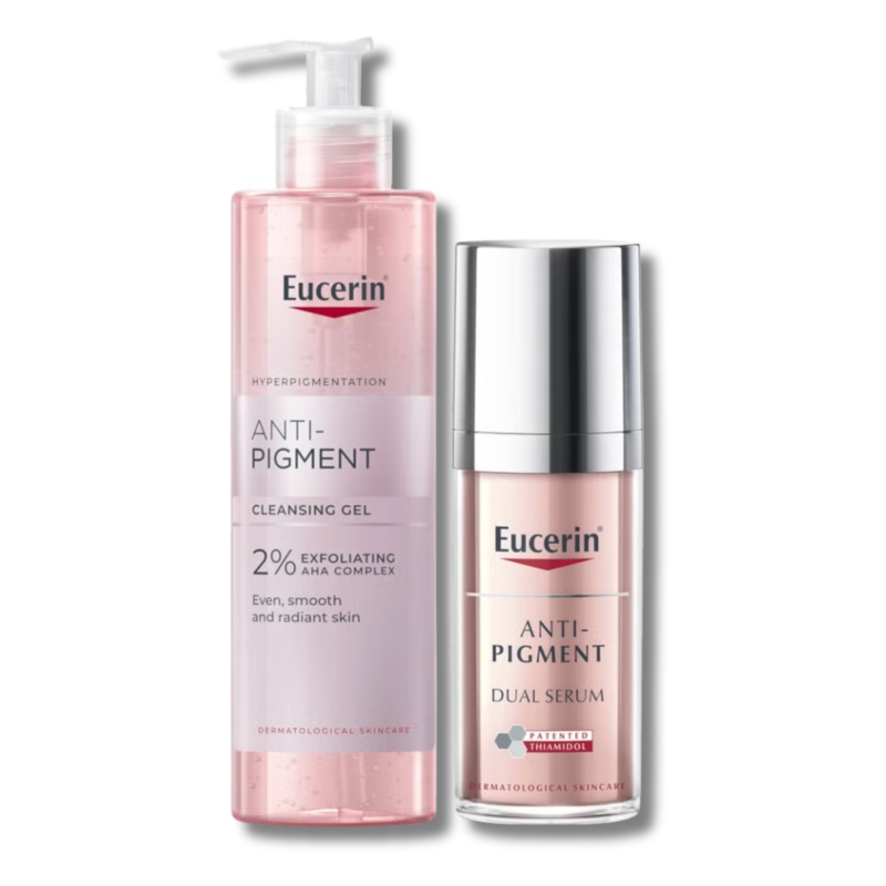 Eucerin Anti-Pigment Cleansing Gel 200ml & Dual Face Serum 30ml for Pigmentation and Dark Spots Bundle
