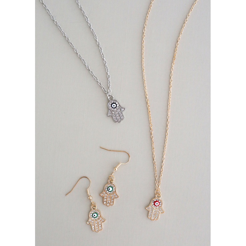 Hamsa Hand Necklace & Earring Set purple/gold