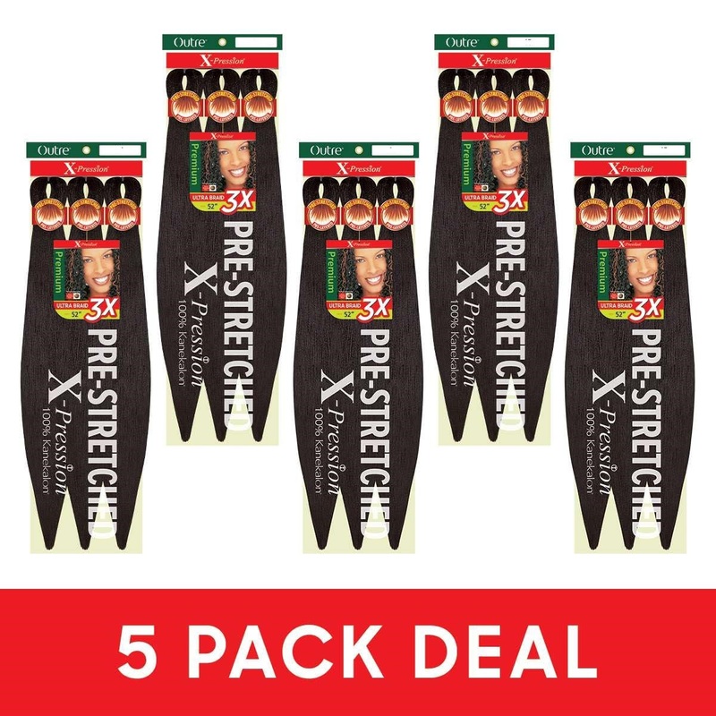 5  Pack X-Pression 52″ 4 Pre-Stretched Braids 3X
