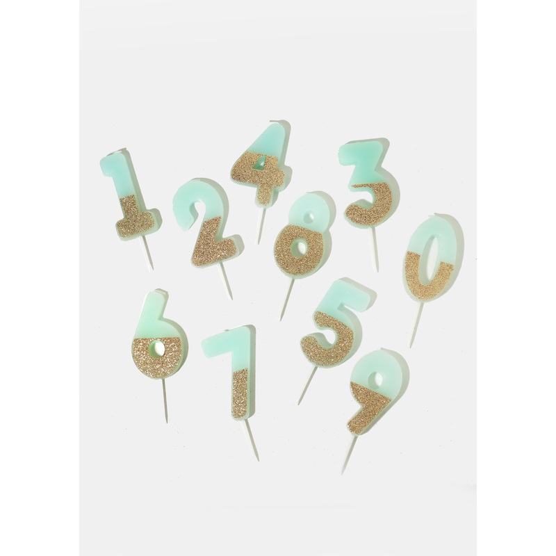 Official Key Items Mint Glitter Number Candles 0