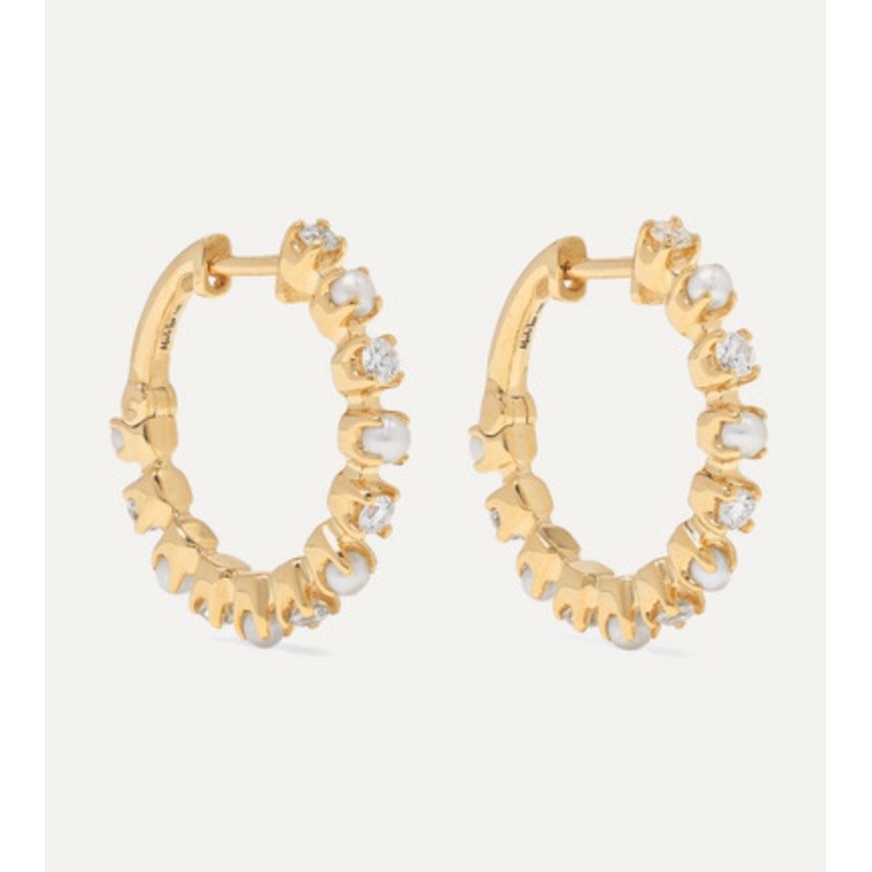 Mini Full Circle Diamond and Pearl Earrings